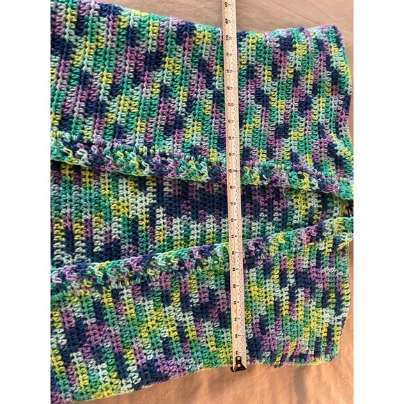 Open Front Handmade Crochet Sweater Vest Multi Color Blues and Greens - Picture 6 of 7